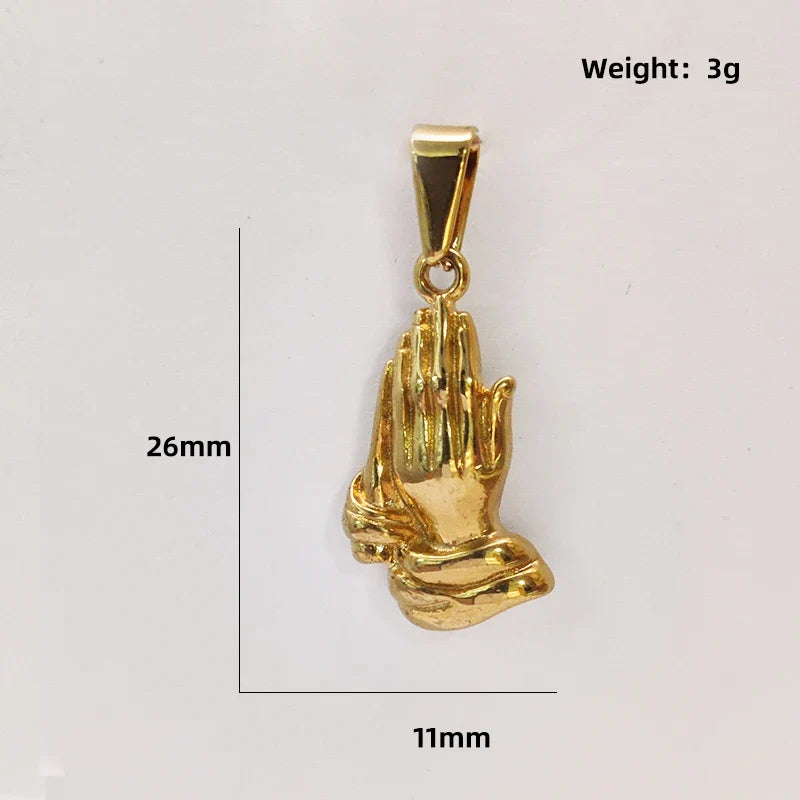 Hip Hop Style Praying Hands Pendant 18k Gold Plated stainless steel charms Men's Jewelry Accessories