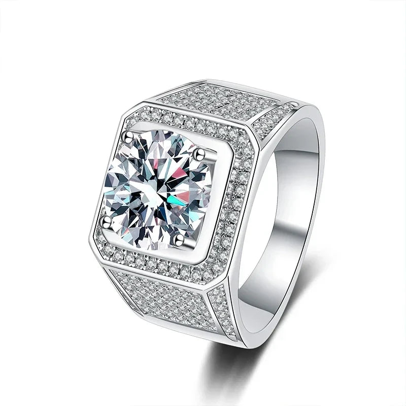 NeeTim D Color 10 Carat Moissanite Ring for Men S925 Sterling Silver Plated with White Gold Luxury Man Wedding Ring Fine Jewelry
