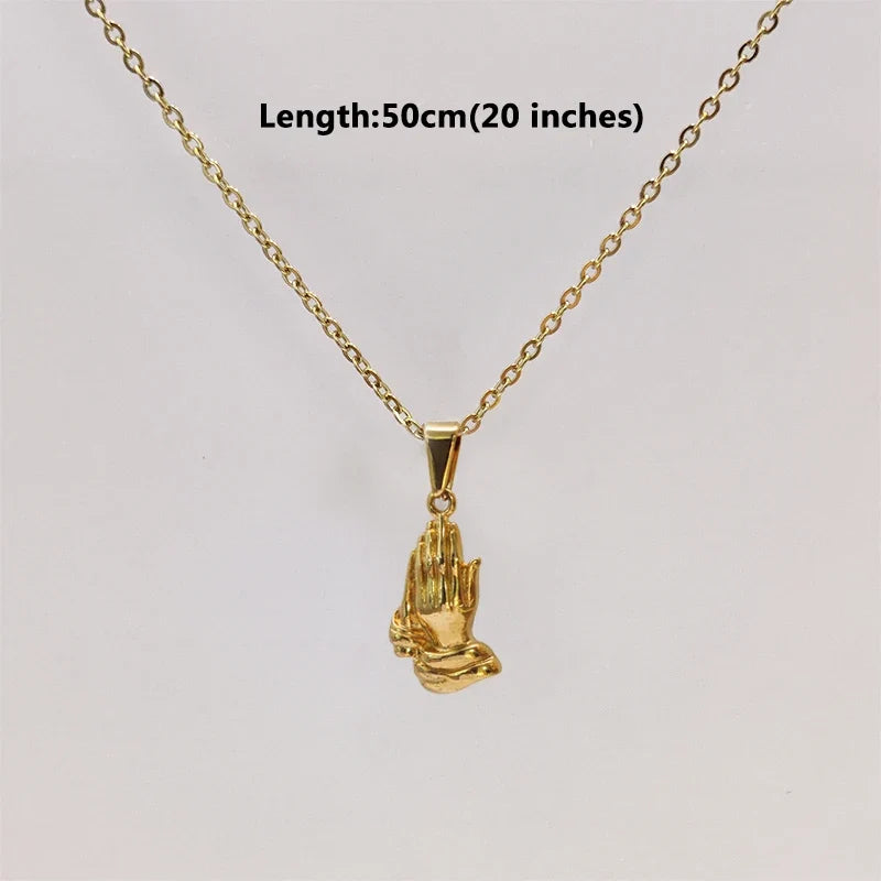 Hip Hop Style Praying Hands Pendant 18k Gold Plated stainless steel charms Men's Jewelry Accessories
