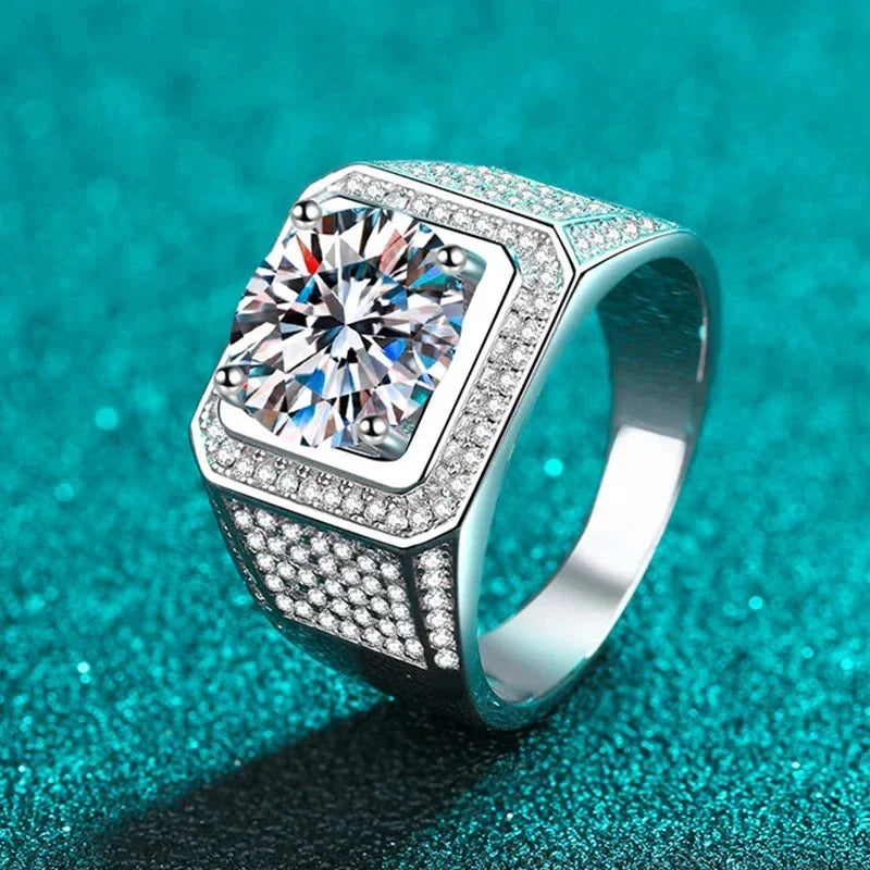 NeeTim D Color 10 Carat Moissanite Ring for Men S925 Sterling Silver Plated with White Gold Luxury Man Wedding Ring Fine Jewelry