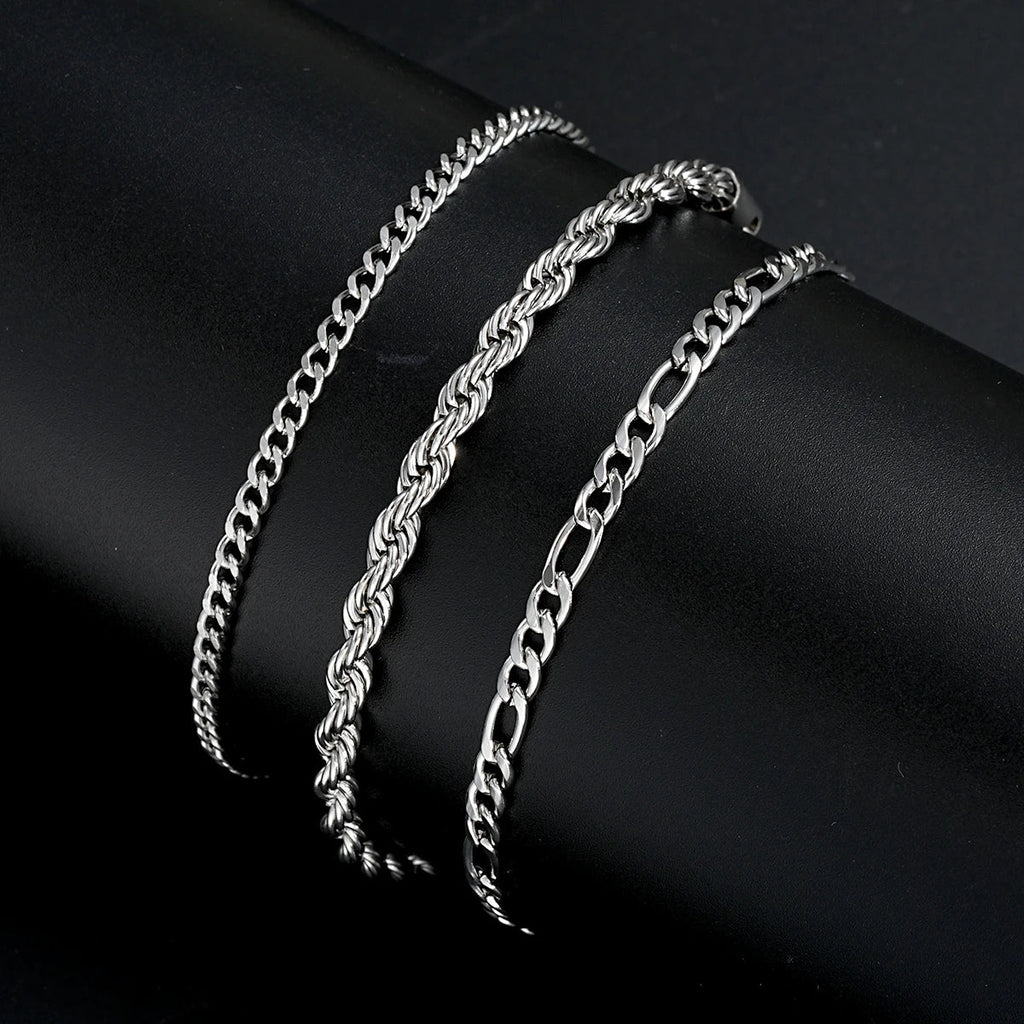 3pcs/set Stainless Steel Punk Cuban Chain Bracelet for Men Minimalist Silver Color Hip Hop Bracelet Party Fashion Jewelry Gifts
