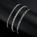 3pcs/set Stainless Steel Punk Cuban Chain Bracelet for Men Minimalist Silver Color Hip Hop Bracelet Party Fashion Jewelry Gifts