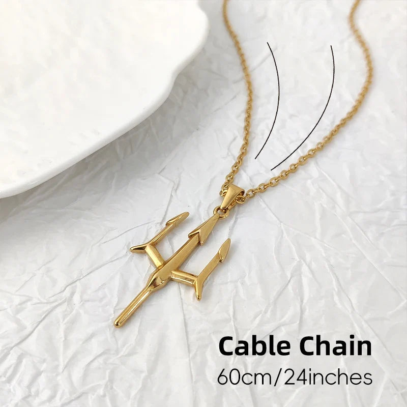 Poseidon Trident Necklace Stainless Steel 18K Gold Plated Aquaman Greek Mythology Pendant Jewelry Gift for Men