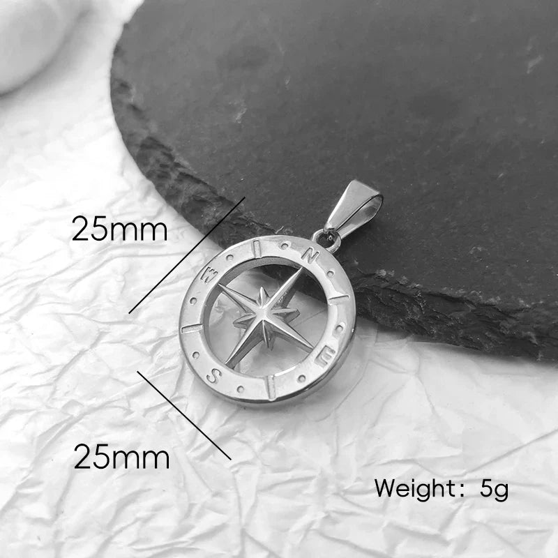 Hip Hop Men 18K Gold Plated Stainless Steel Compass Pendant North Star Charm Necklace Waterproof Jewelry For Men Gift