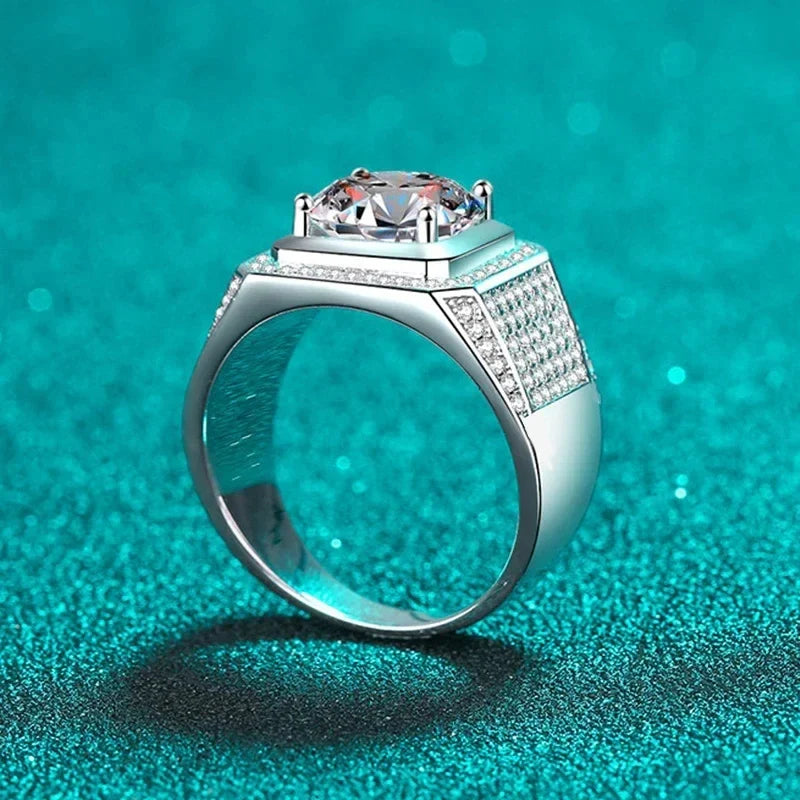 NeeTim D Color 10 Carat Moissanite Ring for Men S925 Sterling Silver Plated with White Gold Luxury Man Wedding Ring Fine Jewelry