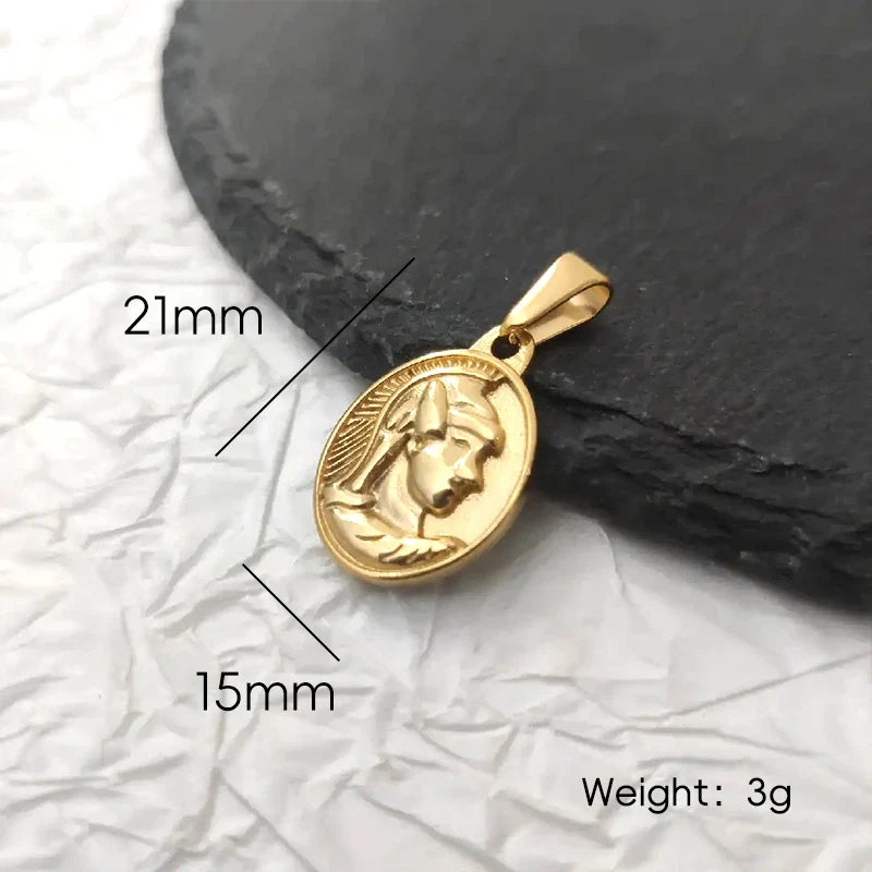 Roman Centurion Pendant 18K Gold Plated 18K Gold Plated Oval Portrait Charm Vintage Military Style Jewelry Necklace for Men