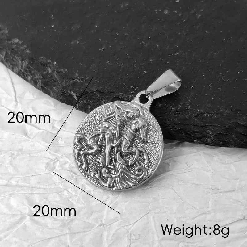 Waterproof Jewelry 18k Gold Plated Holy Saint George Pendant Stainless Steel Poseidon Owl Spartan Pendant Religious Medal Men