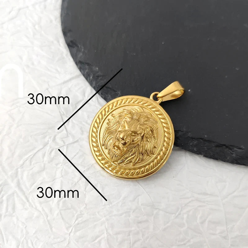 Men's Rock Hip Hop Crystal Inlay Lion Head Pendant Fashion Creative Stainless Steel Gold Color Party Club Charm Jewelry