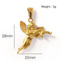 3D Angel with Gun Pendant Necklace for Men - 18K Gold Plated & 316L Steel Rope Chain Hip Hop Gothic Jewelry Gift Cupid's Reveng