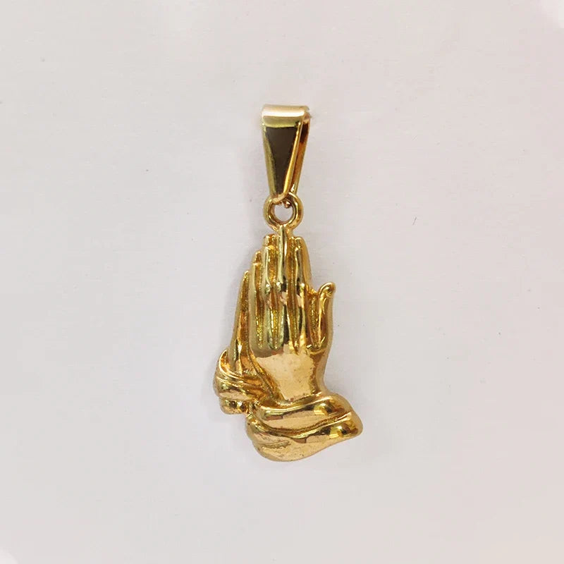 Hip Hop Style Praying Hands Pendant 18k Gold Plated stainless steel charms Men's Jewelry Accessories