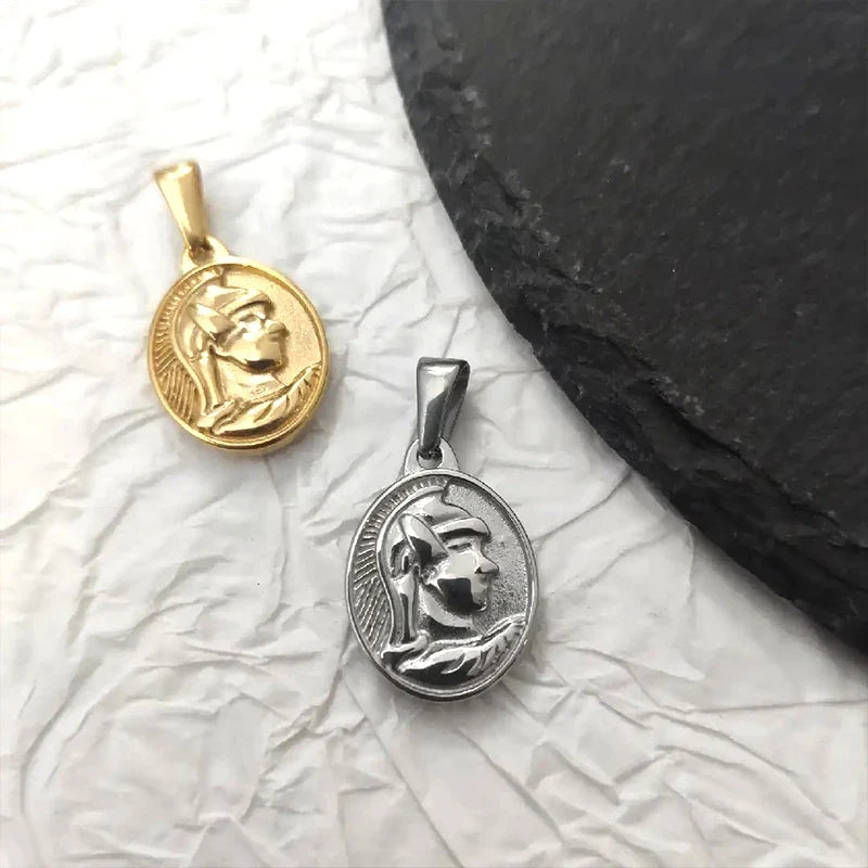 Roman Centurion Pendant 18K Gold Plated 18K Gold Plated Oval Portrait Charm Vintage Military Style Jewelry Necklace for Men