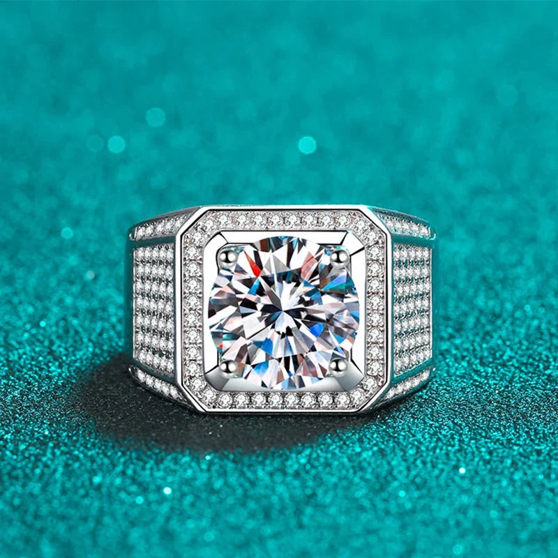 NeeTim D Color 10 Carat Moissanite Ring for Men S925 Sterling Silver Plated with White Gold Luxury Man Wedding Ring Fine Jewelry