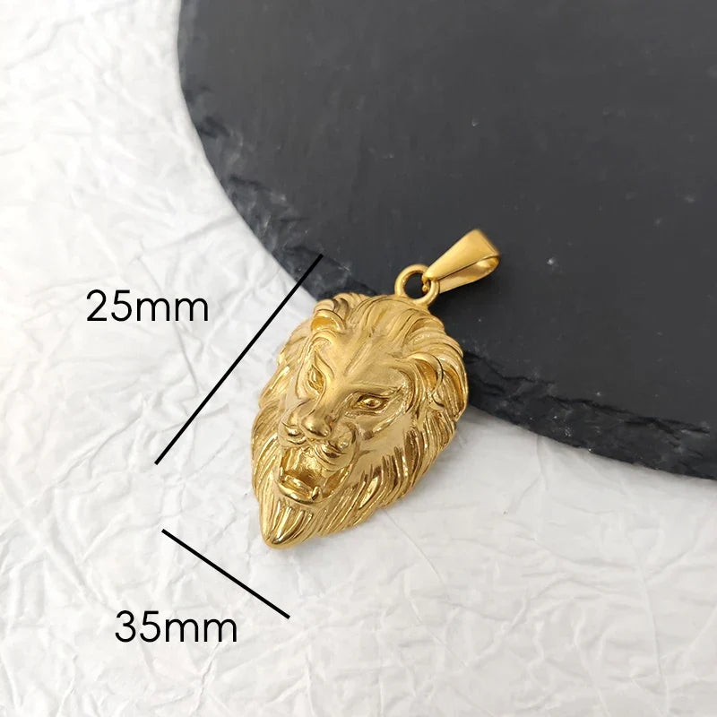 Men's Rock Hip Hop Crystal Inlay Lion Head Pendant Fashion Creative Stainless Steel Gold Color Party Club Charm Jewelry