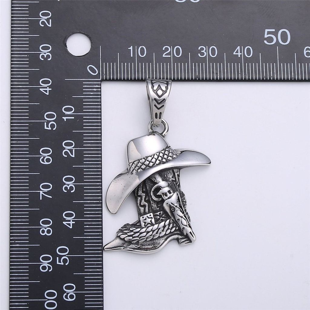 Antique Silver Cowboy Hat Charm Cowboy Boot Pendant for Men Jewelry Making Western Old Wild West Inspired Jewelry J-701